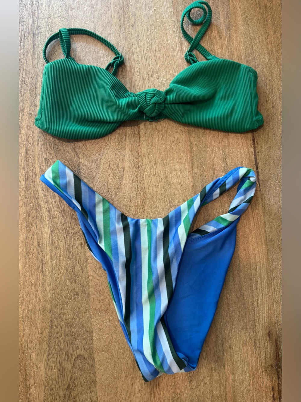 Blue & Green Striped Swim Bottoms - Brand Unknown